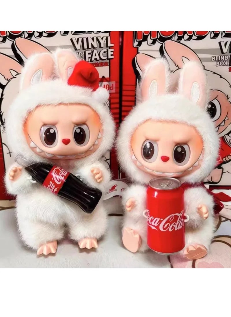 Plush Toy Made in China POP Doll MART Coke Series White Labubu Stand Models Bubble Mart Series Sit Sit Party Stand Up Model Tide Play Vinyl Face Plush Blind Box Coke Labubu Plush Toys Doll Selectable Including Hidden China Version for Kids Adults Boy Girls Soft Plush Birthday Gifts for Children