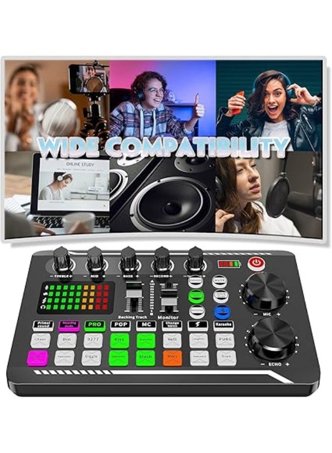 بطاقة صوت حية وواجهة صوت مع تأثيرات ميكسر دي جي ومغير صوت، ميكسر صوت ستيريو بلوتوث F988 للبث المباشر على يوتيوب والكمبيوتر واستوديو التسجيل والألعاب - Image 2