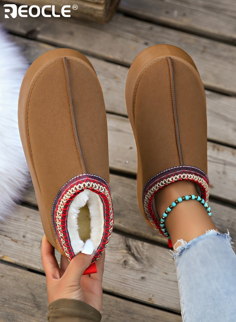 ريوكل أحذية نسائية ذات منصة مع بطانة من الفرو الصناعي وتصميم جزمة صغيرة، أحذية منزلية مريحة مع راحة داخلية وخارجية لدفء الشتاء - Image 4