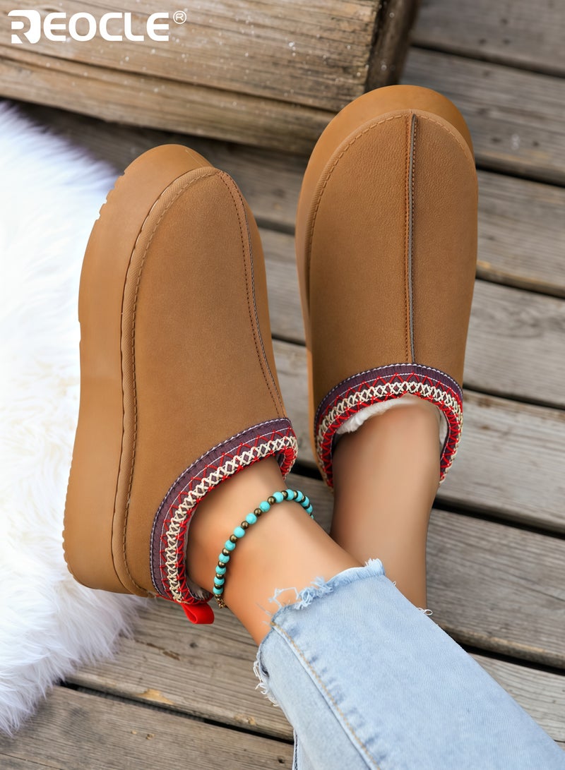 ريوكل أحذية نسائية ذات منصة مع بطانة من الفرو الصناعي وتصميم جزمة صغيرة، أحذية منزلية مريحة مع راحة داخلية وخارجية لدفء الشتاء - Image 3