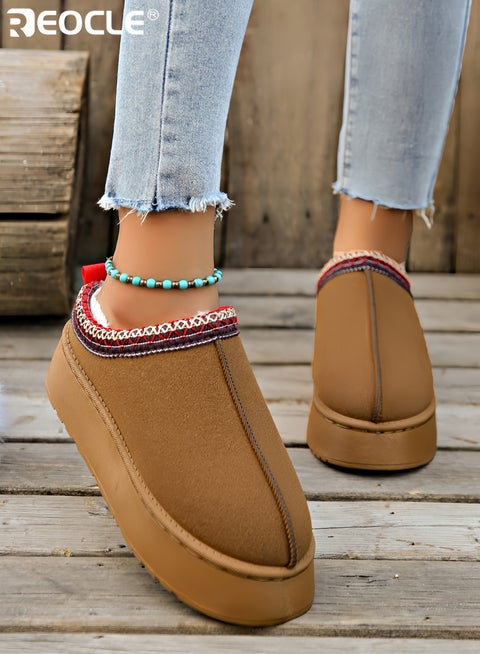 Women's Platform Mules with Faux Fur Lining and Mini Boot Design Cozy House Shoes with Indoor Outdoor Comfort for Winter Warmth