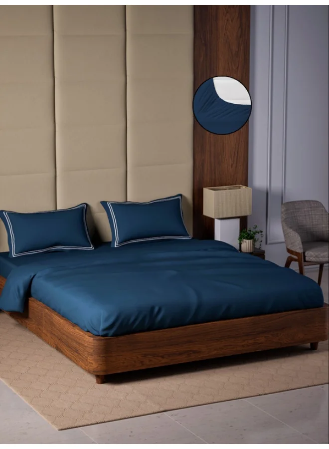 MULBERRY LIVING 100% Cotton - 500Tc Opulent Hue King Size (180X200 Cms) Fitted Bedsheet With 2 Pillow Covers (50X75 Cm) - Mediterranean Blue