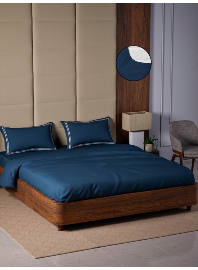 MULBERRY LIVING 100% Cotton - 500Tc Opulent Hue King Size (180X200 Cms) Fitted Bedsheet With 2 Pillow Covers (50X75 Cm) - Mediterranean Blue - Image 2