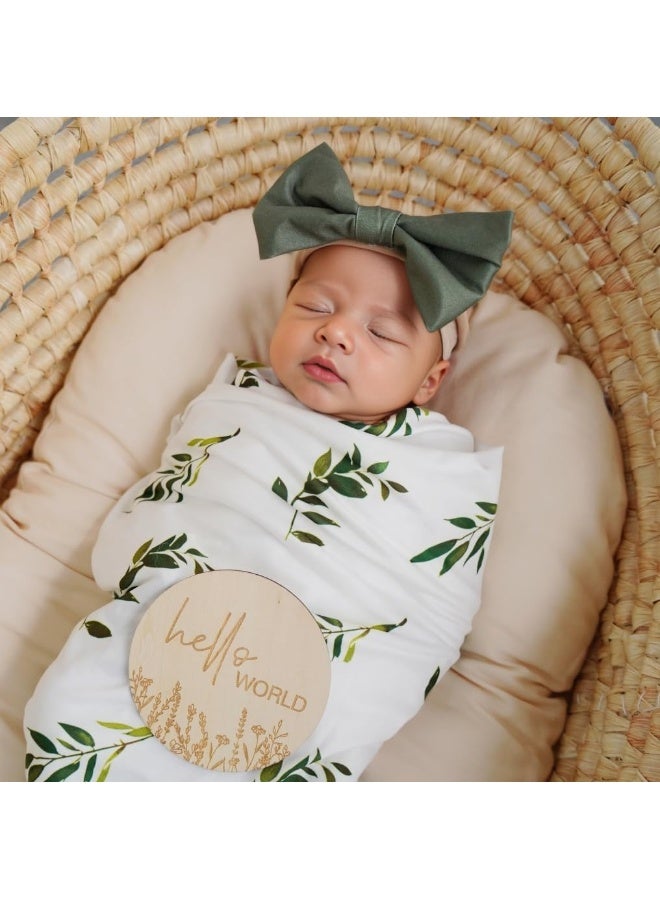 Little Jump Little Jump stretchy baby Swaddle Blanket and Hat Bow Set, Olive Branches Jersey Cotton Receiving Blanket, newborn hospital outfit for Boys (Green)  - Image 3