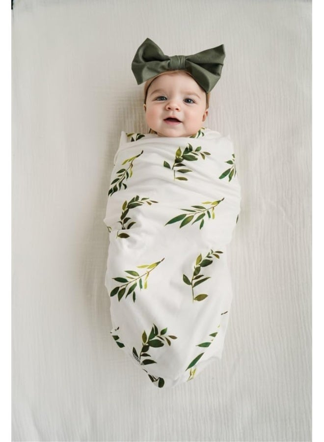 Little Jump Little Jump stretchy baby Swaddle Blanket and Hat Bow Set, Olive Branches Jersey Cotton Receiving Blanket, newborn hospital outfit for Boys (Green)  - Image 4