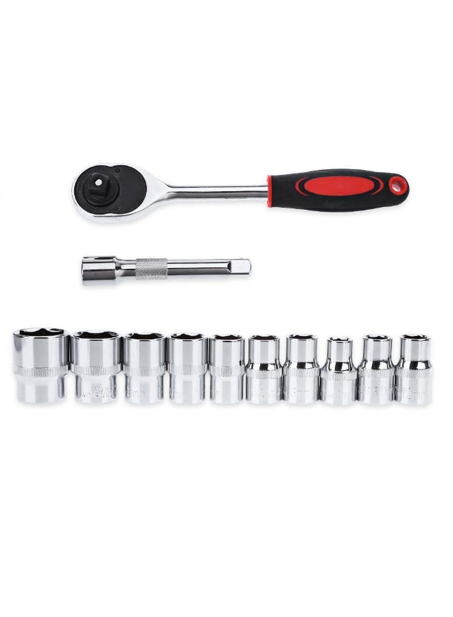 12-Piece 1/4-Inch (6.3mm) Hex Ratchet Wrench Set with Hex Socket and Hex Screwdriver, Chrome Vanadium, 4-13mm Drive Socket, Compact Repair Tool Kit for Automotive and Mechanics - Image 4