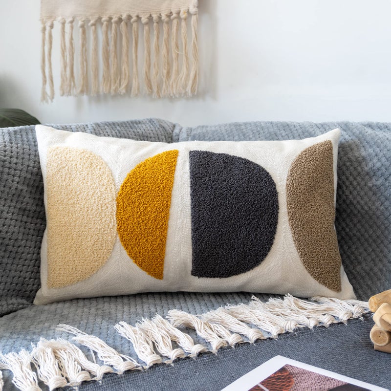 VANNCIO Boho Lumbar Decorative Pillow Cover Abstract Geo Throw Pillowcase for Retro Mid Century Accent Decor Modern Rectangle Textured Home Bed Couch Sofa Cushion Sham 12x20 1PCSBlack Mustard