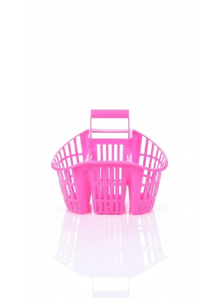 3-Compartment Plastic Cutlery Drainer & Utensil Holder - Kitchen Caddy with Safety Knife Slots & Carry Handle - Fast Drying Design - Pink (Fuchsia) - Image 1
