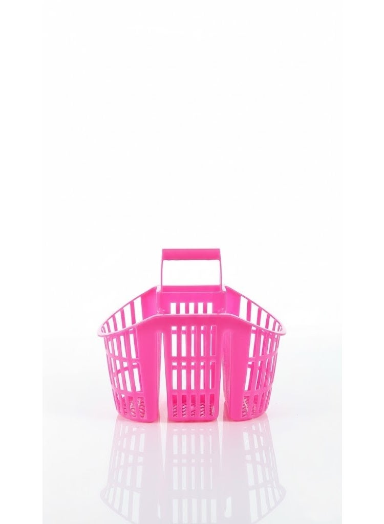 3-Compartment Plastic Cutlery Drainer & Utensil Holder - Kitchen Caddy with Safety Knife Slots & Carry Handle - Fast Drying Design - Pink (Fuchsia) - Image 3
