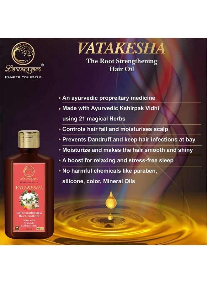 Lavanyam S Vatakesha Root Strengthening Hair Oil Made With Ayurvedic Kshirpak Vidhi Infused With 21 Natural Herbs Antihair Fall Relaxing Conditioning Nourishing (200 Ml) - Image 3