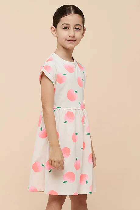 أر أند بي Printed Flared Dress with Crew neck and Short Sleeves