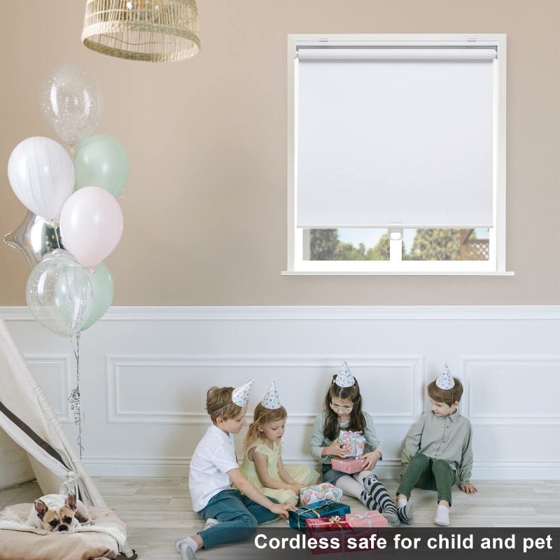 Sunoff Blackout Roller Shades Blinds Cordless for Windows Pull Down Room Darkening Door Blinds with Thermal Insulated Easy to Install for Living Room,Bedroom,Home,Office Bathroom White 23" W x 72" H - Image 2