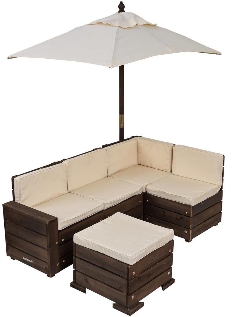 KidKraft Kidkraft Outdoor Sectional Ottoman & Umbrella Set- Bear Brown & Beige  - Image 1