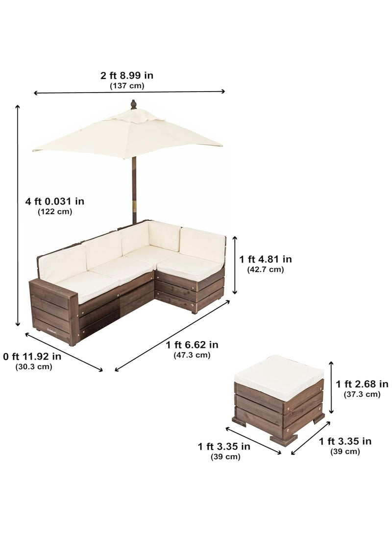 KidKraft Kidkraft Outdoor Sectional Ottoman & Umbrella Set- Bear Brown & Beige  - Image 5