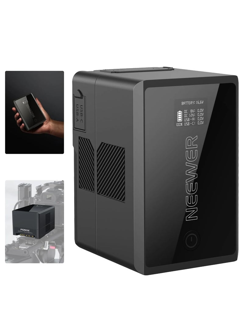 نيوير NEEWER V Mount Battery PS150E Supports 100W PD USB C Fast Charging, 10350mAh 150Wh 14.54V, with D Tap/USB C/USB A/BP/Dual DC Ports/OLED Screen, V Lock Battery for Camera Camcorder Monitor Video Light black - Image 1