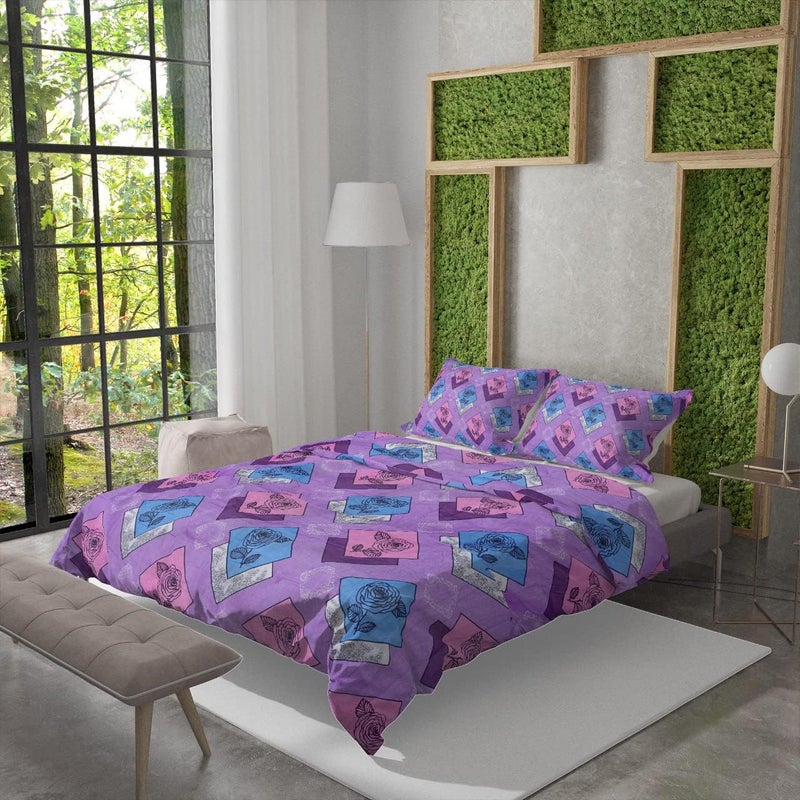 CASA COPENHAGEN Casa Copenhagen Basics RZ 144 Thread Count Premium Cotton Double Bedsheet with 2 Pillow Cover - Purple Teal 