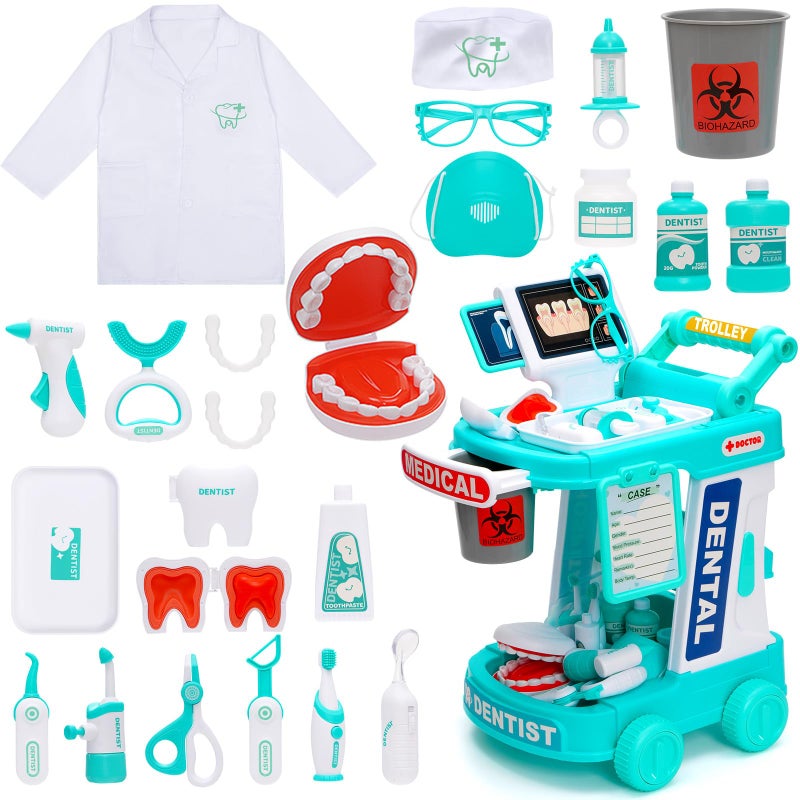 maysida Dentist Play Set Toy for Kids Pretend Play Medical Toy Dentist Cart Dental Toy with Fake Teeth Doctor Toy for Toddlers 35 Christmas Birthday Costume Role Play Dress Up Gift Ideas for Boys Girls - Image 2