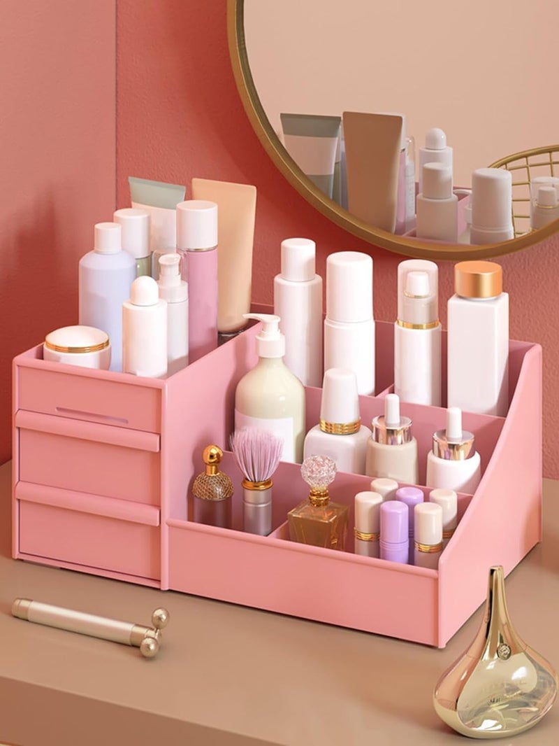 KRYLAR Large Capacity Cosmetic Storage Box Makeup Container Desktop Drawer Organizer For Women Jewelry Nail Polish Makeup Container Desktop Sundries Storage Box, Plastic Stationary Box-Color:-pink - Image 4
