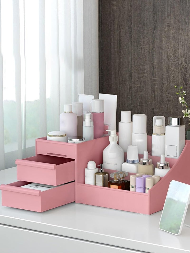 KRYLAR Large Capacity Cosmetic Storage Box Makeup Container Desktop Drawer Organizer For Women Jewelry Nail Polish Makeup Container Desktop Sundries Storage Box, Plastic Stationary Box-Color:-pink - Image 2