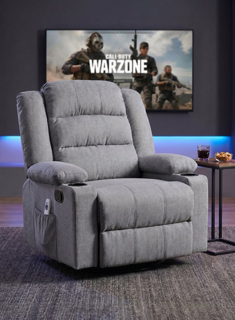M-Smart Swivel Recliner Chair for Living Room - Ergonomic Rocking Lazy Chair with Dual Cup Holder & Side Pocket for Long Seating, Reading, Watching TV and Napping, 100x86x89cm - Grey - Image 4