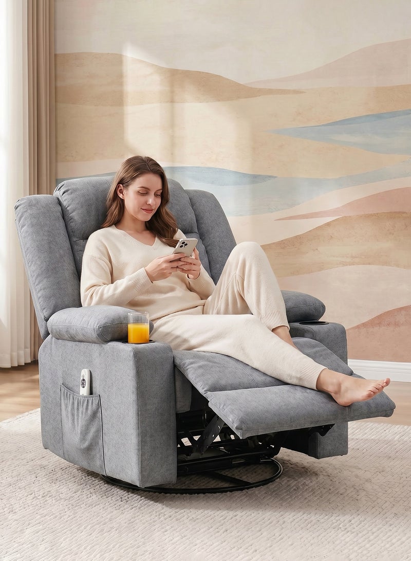 M-Smart Swivel Recliner Chair for Living Room - Ergonomic Rocking Lazy Chair with Dual Cup Holder & Side Pocket for Long Seating, Reading, Watching TV and Napping, 100x86x89cm - Grey - Image 5