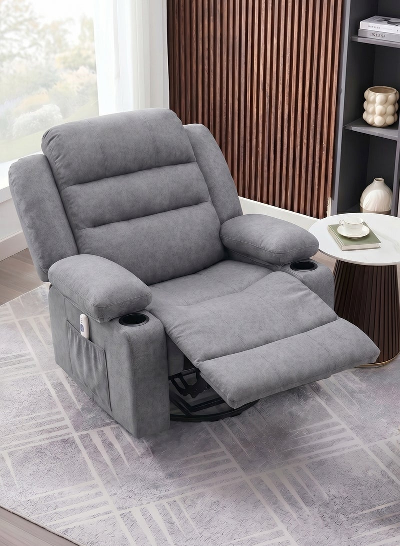 M-Smart Swivel Recliner Chair for Living Room - Ergonomic Rocking Lazy Chair with Dual Cup Holder & Side Pocket for Long Seating, Reading, Watching TV and Napping, 100x86x89cm - Grey - Image 3