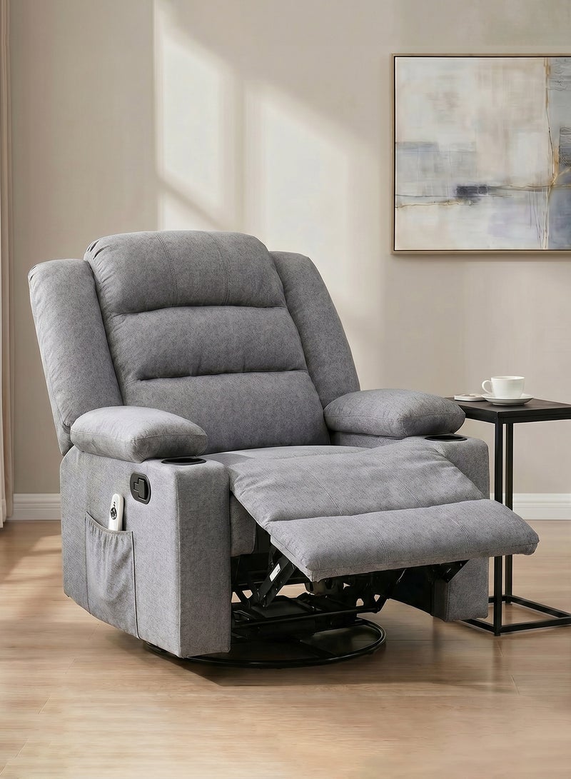 M-Smart Swivel Recliner Chair for Living Room - Ergonomic Rocking Lazy Chair with Dual Cup Holder & Side Pocket for Long Seating, Reading, Watching TV and Napping, 100x86x89cm - Grey - Image 1