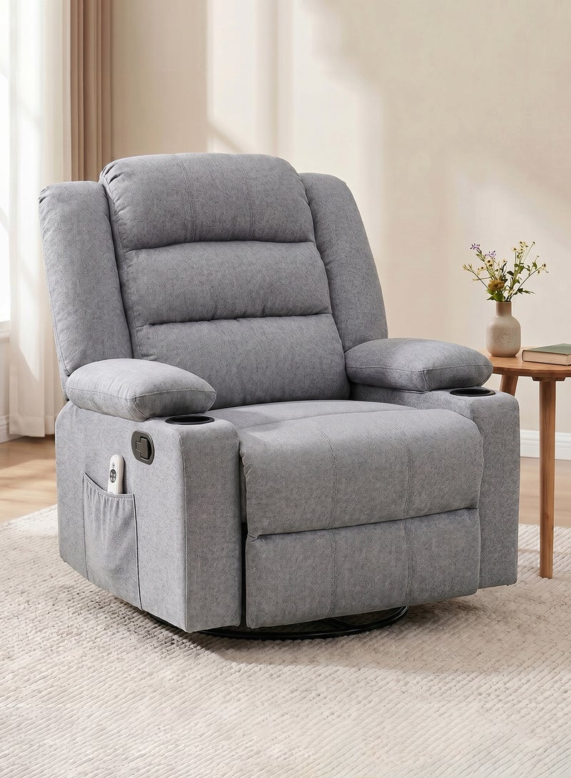 M-Smart Swivel Recliner Chair for Living Room - Ergonomic Rocking Lazy Chair with Dual Cup Holder & Side Pocket for Long Seating, Reading, Watching TV and Napping, 100x86x89cm - Grey - Image 2