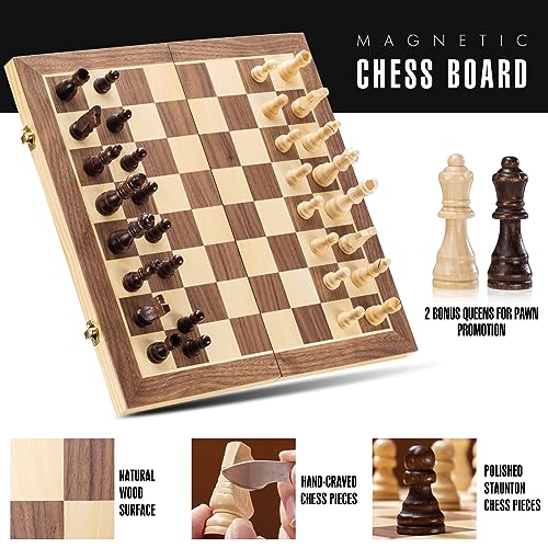 ASNEY Upgraded Magnetic Chess Set, 15" Tournament Staunton Wooden Chess Board Game Set with Magnets, Crafted Chesspiece ans Storage Slots for Kids Adult, Includes Extra Queens - Image 4
