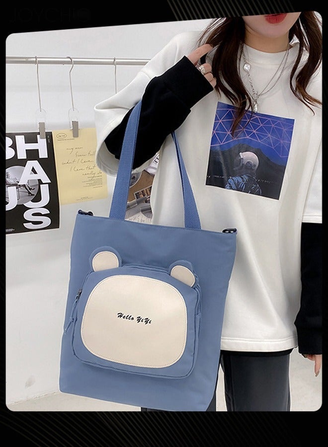 Joychic Nylon Cartoon Front Pocket Shoulder Bag Water Resistant Antitheft Zipper School Tote Bag For Primary Middle High Students Blue - Image 3