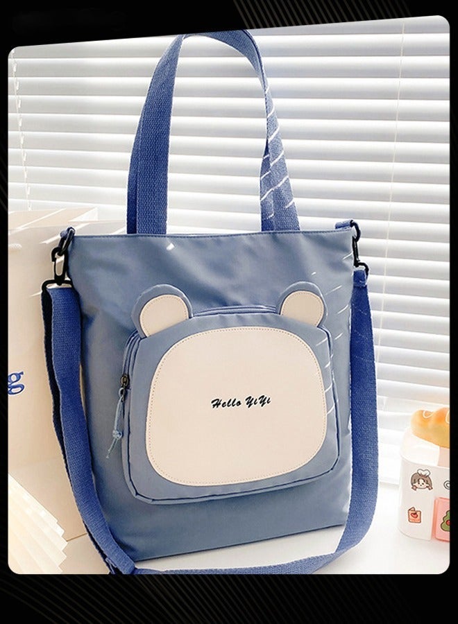 Joychic Nylon Cartoon Front Pocket Shoulder Bag Water Resistant Antitheft Zipper School Tote Bag For Primary Middle High Students Blue - Image 1