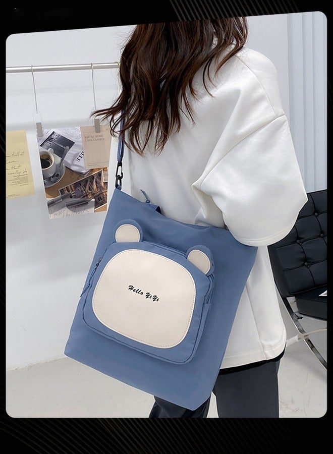 Joychic Nylon Cartoon Front Pocket Shoulder Bag Water Resistant Antitheft Zipper School Tote Bag For Primary Middle High Students Blue - Image 4