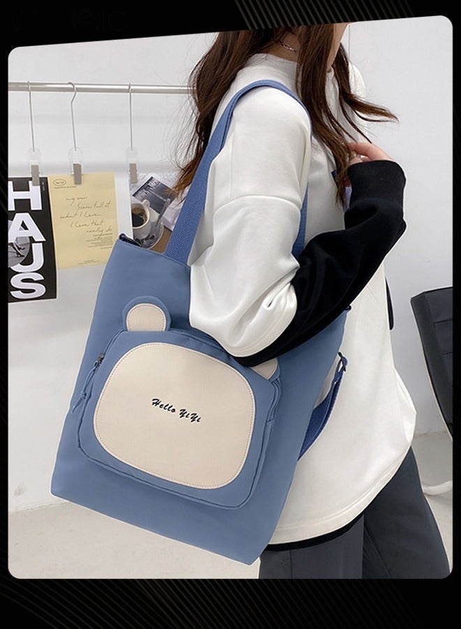 Joychic Nylon Cartoon Front Pocket Shoulder Bag Water Resistant Antitheft Zipper School Tote Bag For Primary Middle High Students Blue - Image 2