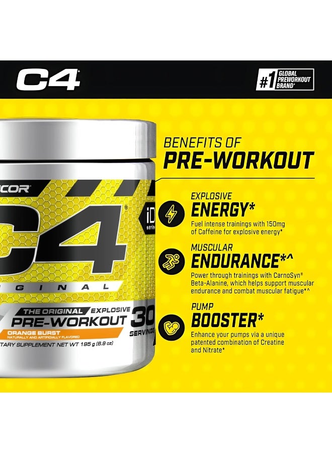 سيلوكور مسحوق C4 الأصلي قبل التمرين خالٍ من السكر، يحتوي على بيتا ألانين وفيتامين C لدعم الطاقة والتركيز والأداء، بنكة انفجار البرتقال – 30 حصة. - Image 4