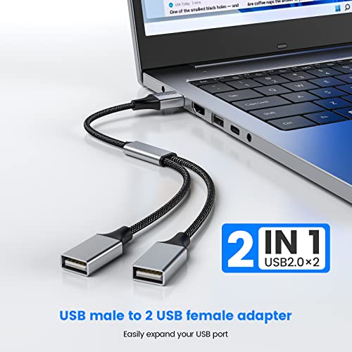 MOGOOD USB Splitter Cable USB y Splitter Adapter (Carplay NOT Supported) Dual Type A 2.0 Power Cord Extension for Charging/Data Transfer/Laptop/Mac/Car - Image 2