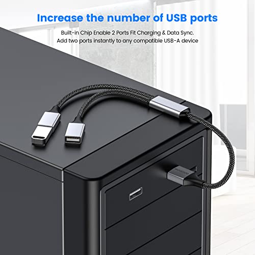 MOGOOD USB Splitter Cable USB y Splitter Adapter (Carplay NOT Supported) Dual Type A 2.0 Power Cord Extension for Charging/Data Transfer/Laptop/Mac/Car - Image 3