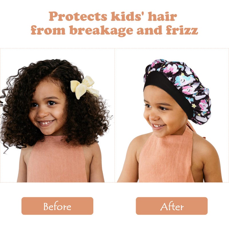 Selalu 4 Pcs Silk Bonnet for Sleeping Kids Bonnets for Girls Baby Satin Sleep Cap Hair Wraps for Curly Natural Hair Elastic Wide Band - Image 3