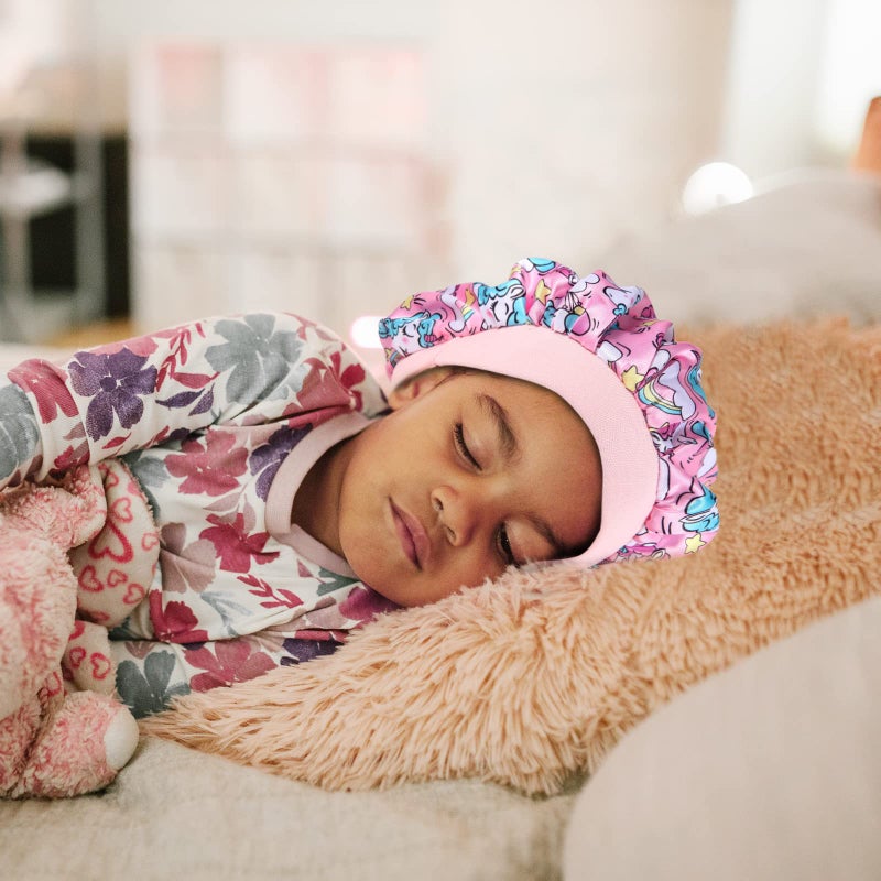 Selalu 4 Pcs Silk Bonnet for Sleeping Kids Bonnets for Girls Baby Satin Sleep Cap Hair Wraps for Curly Natural Hair Elastic Wide Band - Image 4