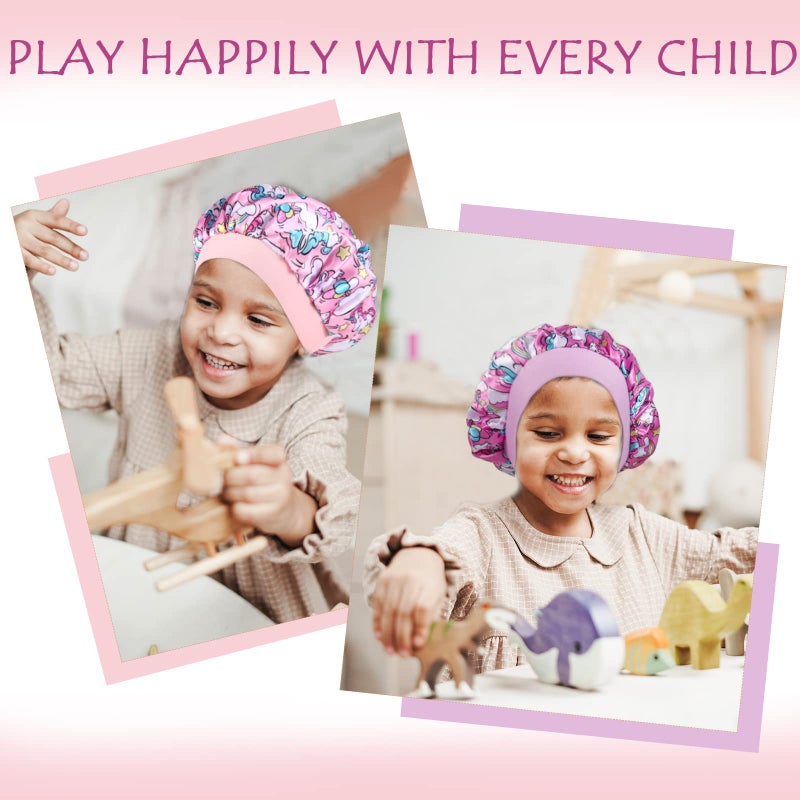 Selalu 4 Pcs Silk Bonnet for Sleeping Kids Bonnets for Girls Baby Satin Sleep Cap Hair Wraps for Curly Natural Hair Elastic Wide Band - Image 5
