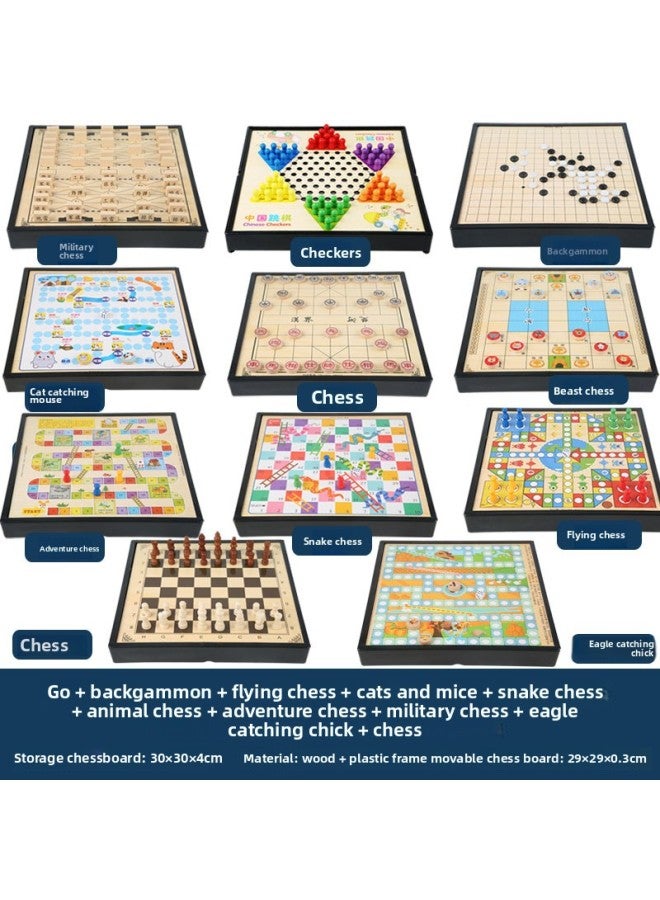 Flying Chess Gobang Checkers Chess Multi-functional Chessboard Combination Children's Interactive Board Game Educational Battle Toys-Specifications:Plastic 11-in-1 (jump + Five + Fly + Cat + Snake + Probe + Bucket + Army + Elephant + Country + Eagle)  - Image 1