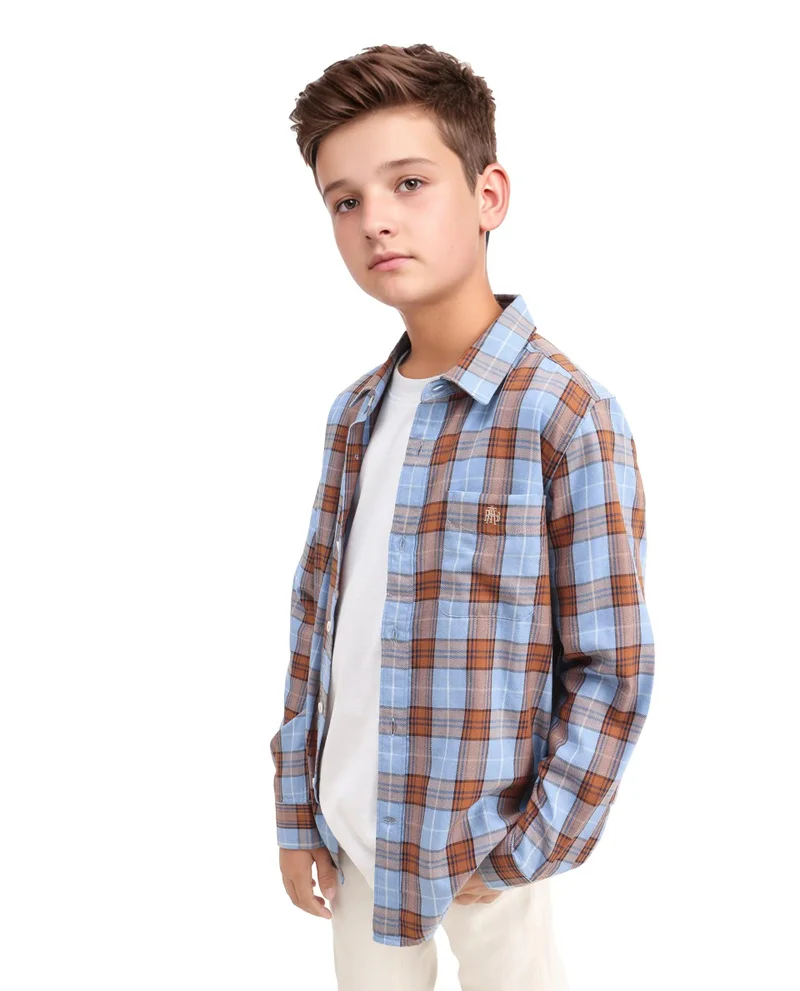 Rare Ones Rare Ones Kids Cruz Light Blue Cotton Checked Button Closure Regular Fit Shirt