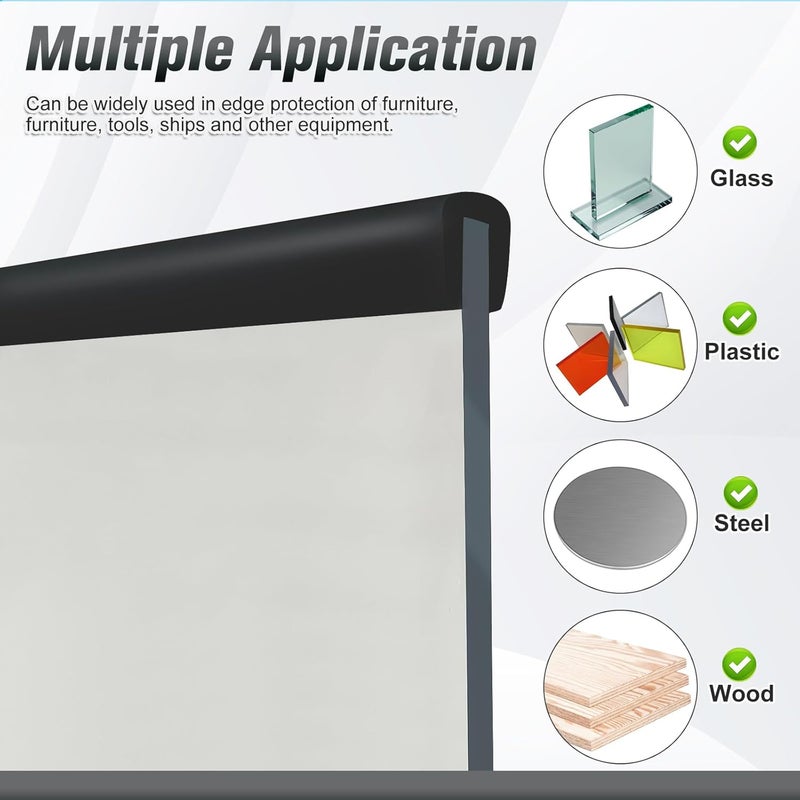 Protalwell Rubber Edge Trim, Self Adhesive U Channel Edge Trim, U Shaped Trim for Plywood, Glasses, Mirror, Flexiglass, Sharp Edge Parts, Size 1/4" (6mm), Length 20Ft, Black Color, Peel and Stick Plastic Trims - Image 3