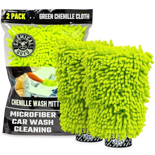Chemical Guys MIC49302 Chenille Premium Scratch-Free Microfiber Wash Mitt, Lime Green, 9.6" x 2.3" x 7" (2 Pack) - Image 1