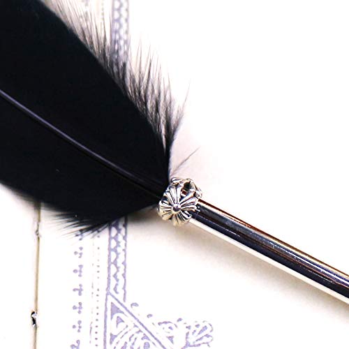 FEATTY Black Ink Feather Quill Ballpoint Pen 1 Pack 5 Refills - Image 4