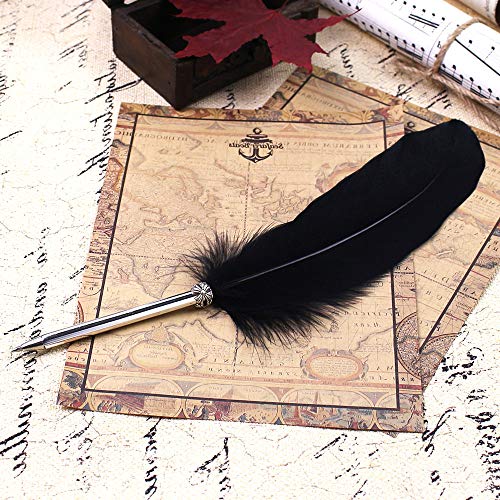 FEATTY Black Ink Feather Quill Ballpoint Pen 1 Pack 5 Refills - Image 5