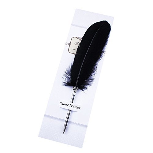 FEATTY Black Ink Feather Quill Ballpoint Pen 1 Pack 5 Refills - Image 3