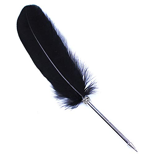 FEATTY Black Ink Feather Quill Ballpoint Pen 1 Pack 5 Refills - Image 1