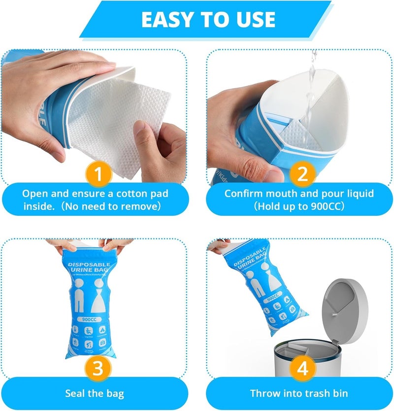 Hexwell Disposable Urine Bag, 12 PCS Pee Bags for Travel for Women/Men, 900ML Emergency Portable Urinal Bag and Vomit Bags, Unisex Urinal Bag for Camping, Traffic Jams, Pregnant, Patient, Kids (12) - Image 4