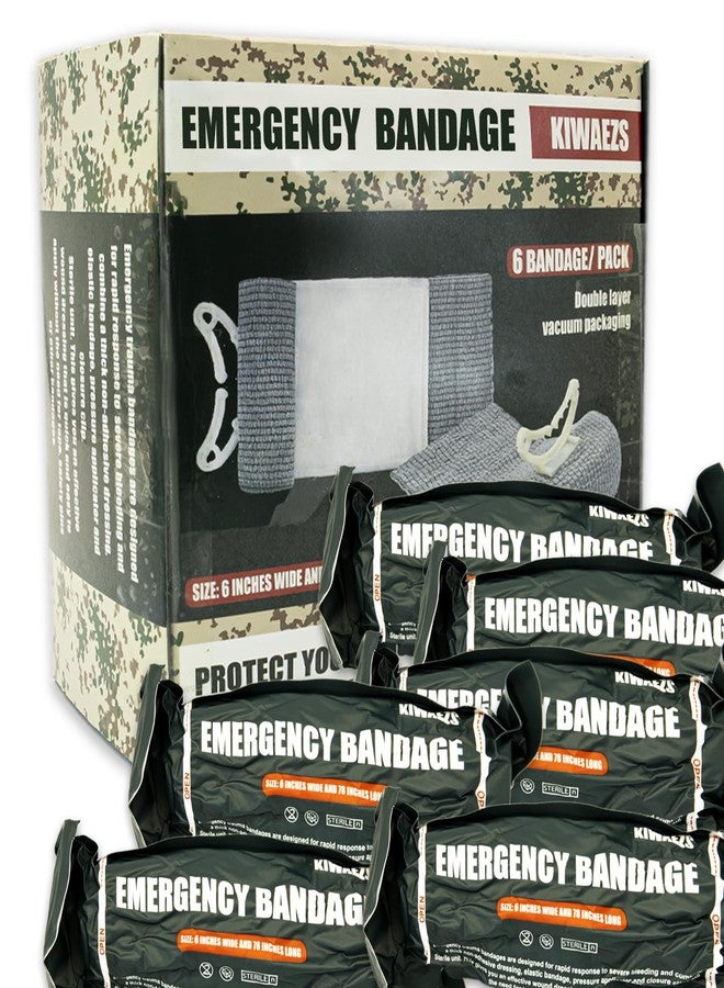 KIWAEZS Israeli Style Emergency Bandage - 6 Inch, Sterile Vacuum Sealed - Combat Tactical First Aid Kit IFAK Supplies - Compression Trauma Wound Dressing, 6 Count - Image 1