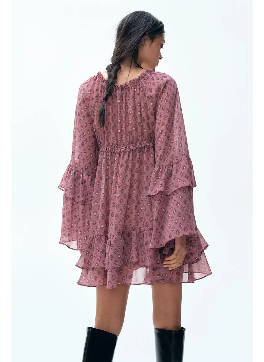 H&M Flounced Chiffon Dress